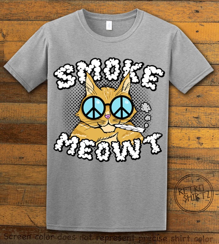 This is the main graphic design on a gray shirt for the Weed Shirt: Stoned Cat Smoke Meowt