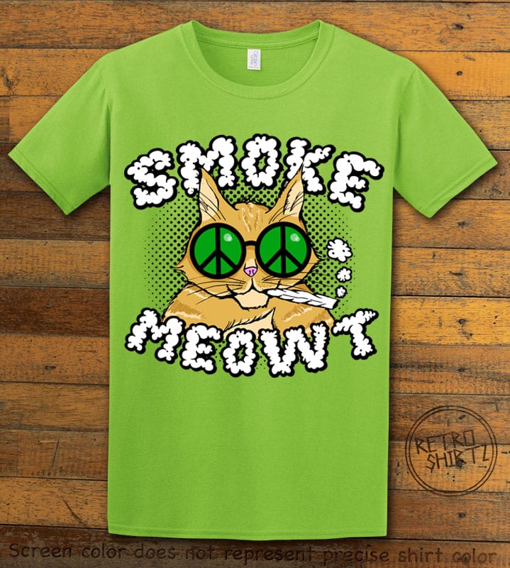 This is the main graphic design on a lime shirt for the Weed Shirt: Stoned Cat Smoke Meowt