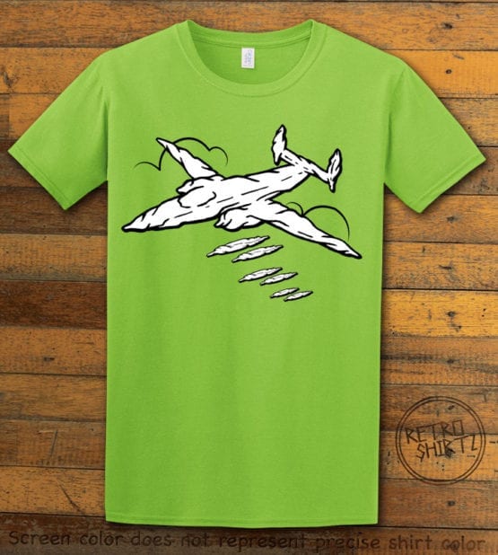 This is the main graphic design on a lime shirt for the Weed Shirt: Joint Bomber Plane
