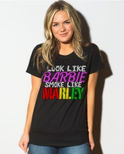 This is the main model photo for the Weed Shirt: Look Like Barbie Smoke Like Marley