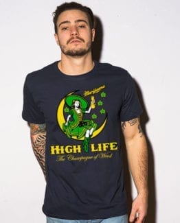 This is the main model photo for the Weed Shirt: High Life Champagne of Weed