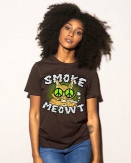 This is the main model photo for the Weed Shirt: Stoned Cat Smoke Meowt