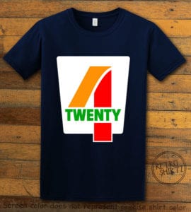 This is the main graphic design on a navy shirt for the Weed Shirt: Seven Eleven Four Twenty 7/11 4/20