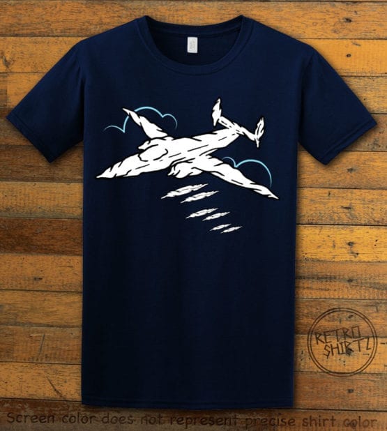 This is the main graphic design on a navy shirt for the Weed Shirt: Joint Bomber Plane