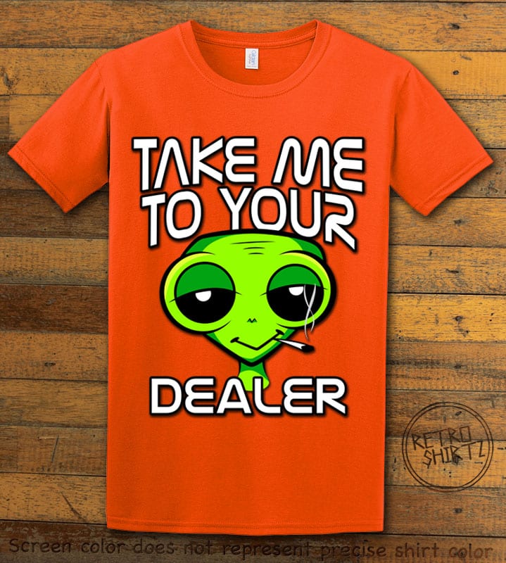 This is the main graphic design on a orange shirt for the Weed Shirt: Stoned Alien Smoking