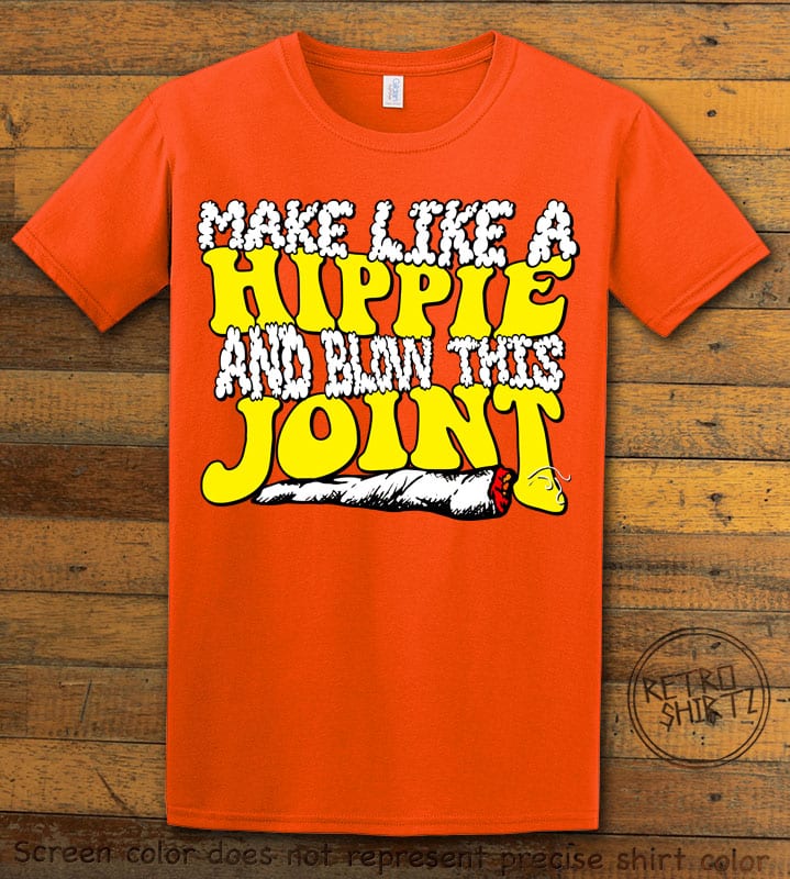 This is the main graphic design on a orange shirt for the Weed Shirt: Hippie Joint