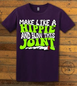 This is the main graphic design on a purple shirt for the Weed Shirt: Hippie Joint