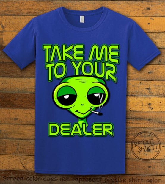 This is the main graphic design on a royal shirt for the Weed Shirt: Stoned Alien Smoking