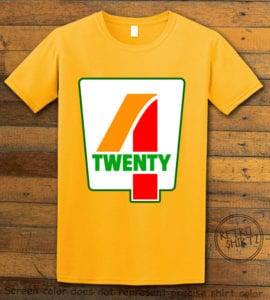 This is the main graphic design on a yellow shirt for the Weed Shirt: Seven Eleven Four Twenty 7/11 4/20