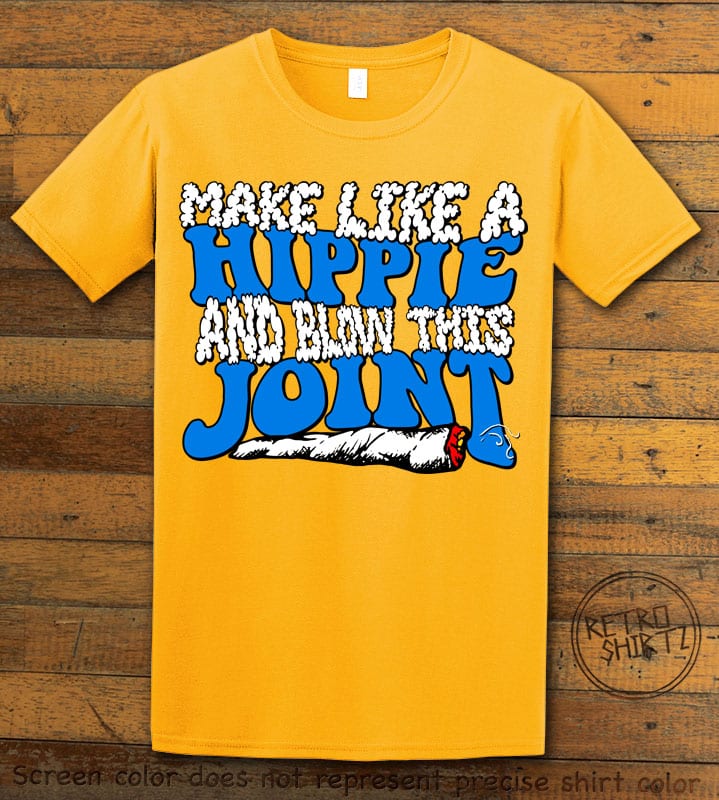 This is the main graphic design on a yellow shirt for the Weed Shirt: Hippie Joint