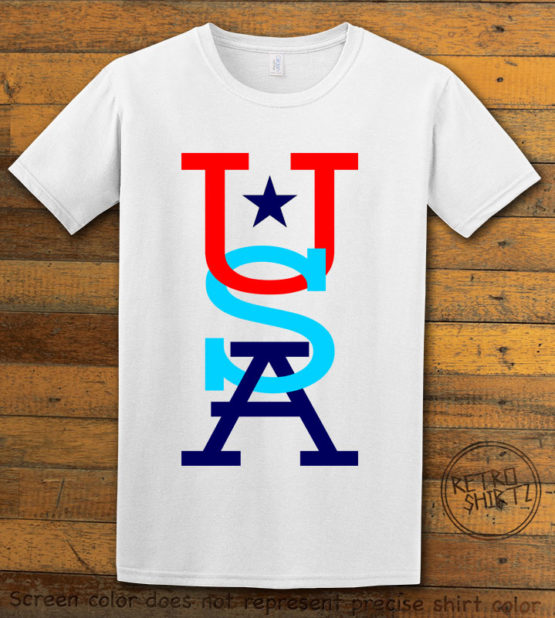 This is the main graphic design on a white shirt for the: USA Vertical