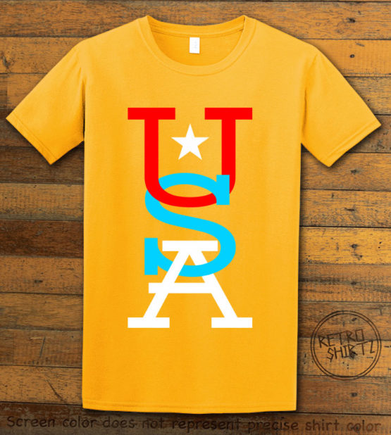 This is the main graphic design on a yellow shirt for the: USA Vertical