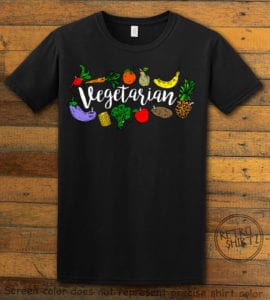 This is the main graphic design on a black shirt for the Weed Shirt: Vegetarian