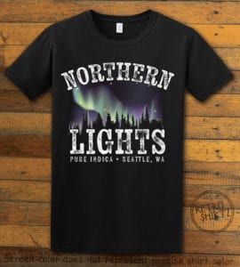 This is the main graphic design on a black shirt for the Weed Shirt: Northern Lights Indica