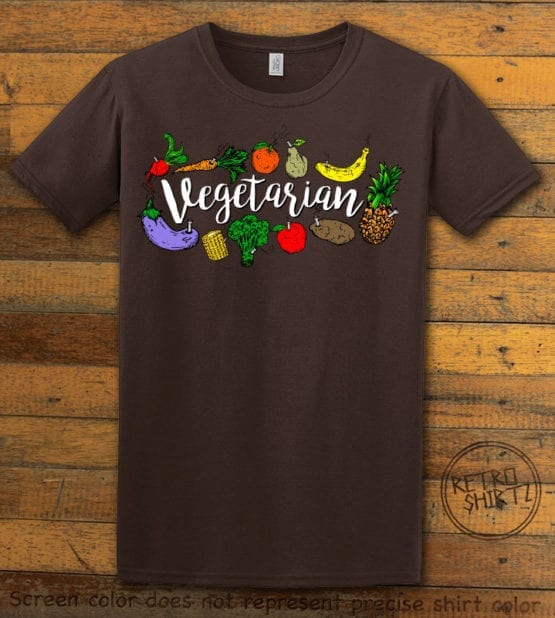 This is the main graphic design on a brown shirt for the Weed Shirt: Vegetarian