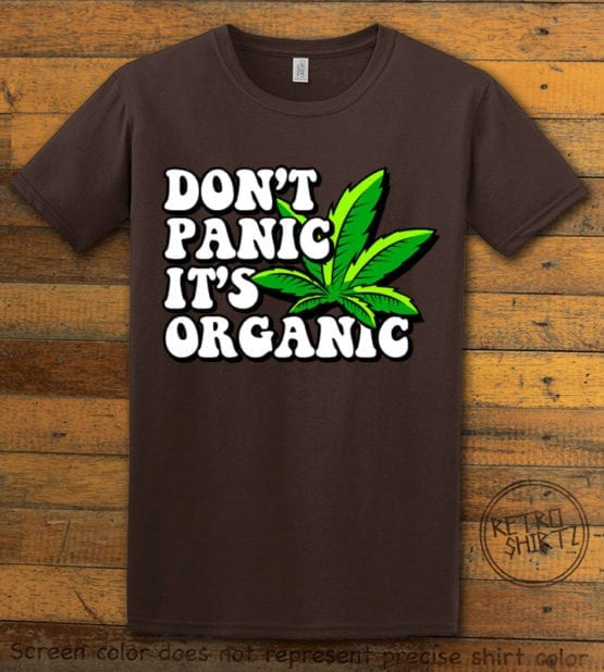 This is the main graphic design on a brown shirt for the Weed Shirt: Don't Panic It's Organic