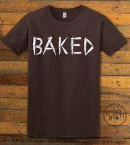 This is the main graphic design on a brown shirt for the Weed Shirt: Baked Joint Letters