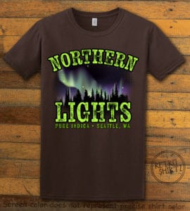 This is the main graphic design on a brown shirt for the Weed Shirt: Northern Lights Indica