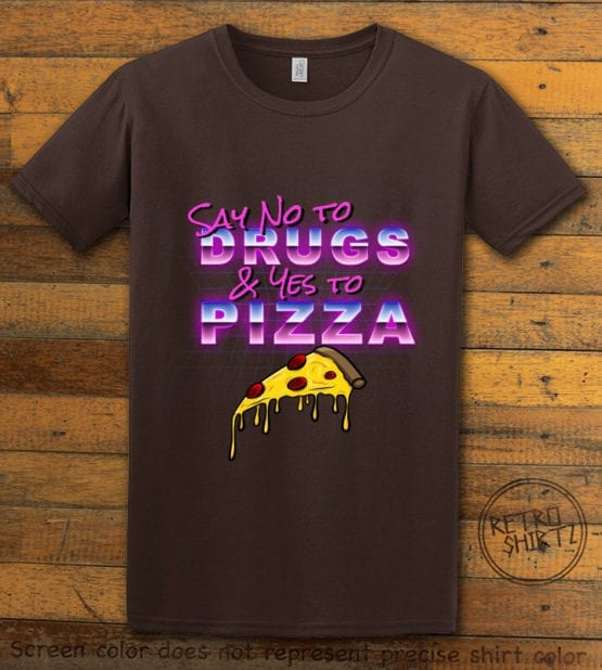 This is the main graphic design on a brown shirt for the Weed Shirt: Pizza Not Drugs