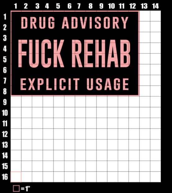 These are the graphic design dimensions for the Weed Shirt: Fuck Rehab