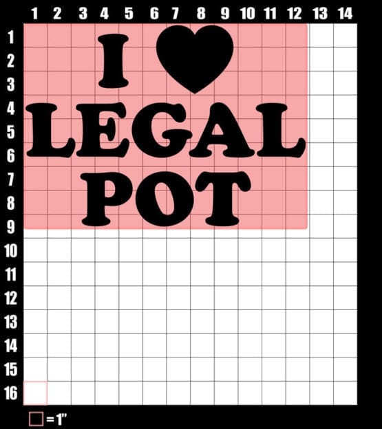 These are the graphic design dimensions for the Weed Shirt: I Heart Pot