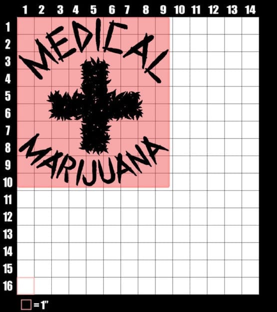 These are the graphic design dimensions for the Weed Shirt: Medical Marijuana