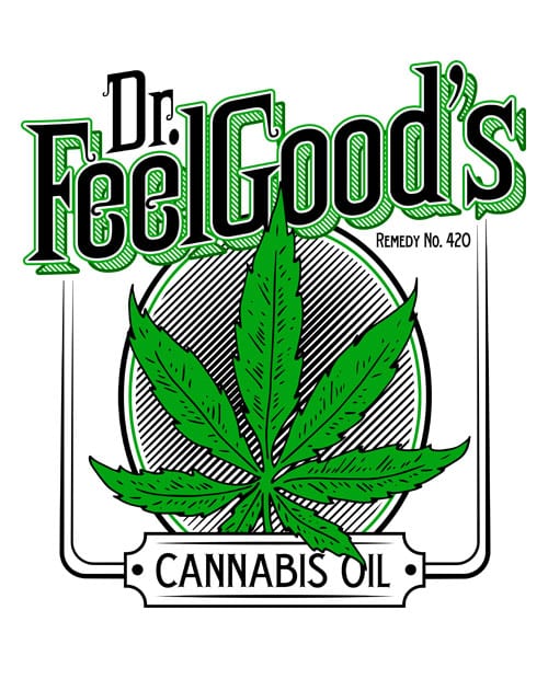 This is the main graphic design for the Weed Shirt: Dr. Feel Good's Cannabis Oil