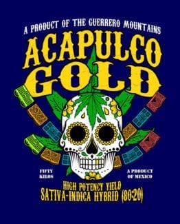 This is the main graphic design for the Weed Shirt: Acapulco Gold Sativa Indica Hybrid