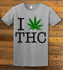 This is the main graphic design on a gray shirt for the Weed Shirt: I Heart THC