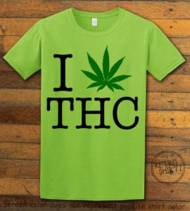 This is the main graphic design on a lime shirt for the Weed Shirt: I Heart THC