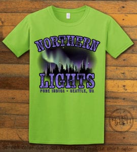 This is the main graphic design on a lime shirt for the Weed Shirt: Northern Lights Indica
