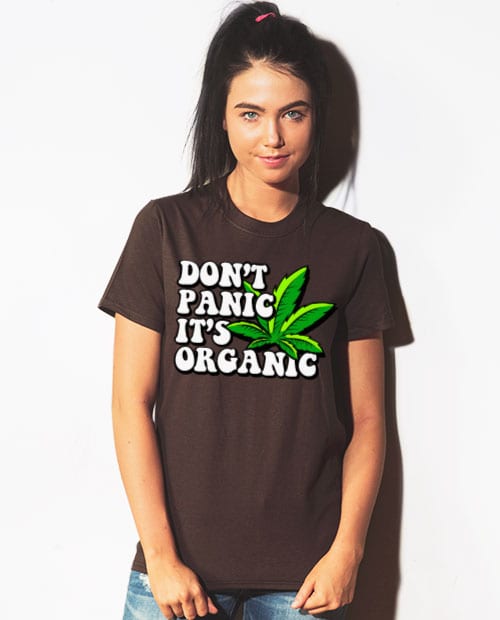 This is the main model photo for the Weed Shirt: Don't Panic It's Organic