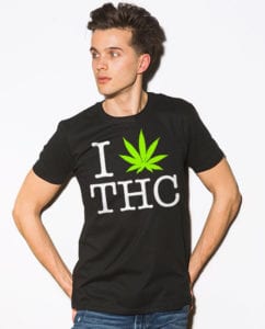 This is the main model photo for the Weed Shirt: I Heart THC