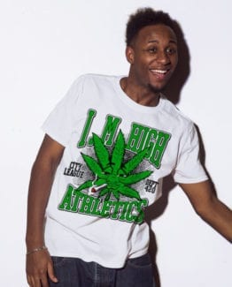 This is the main model photo for the Weed Shirt: Marijuana High School
