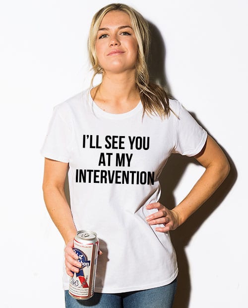 This is the main model photo for the Weed Shirt: Drug Intervention