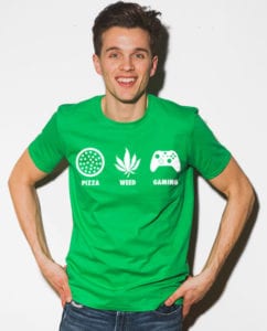 This is the main model photo for the Weed Shirt: Pizza Weed Gaming