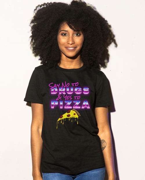This is the main model photo for the Weed Shirt: Pizza Not Drugs