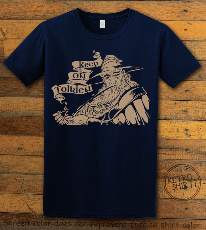 This is the main graphic design on a navy shirt for the Weed Shirt: Gandalf Smoking Pipeweed