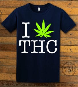 This is the main graphic design on a navy shirt for the Weed Shirt: I Heart THC