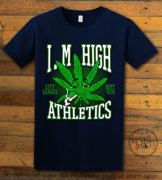 This is the main graphic design on a navy shirt for the Weed Shirt: Marijuana High School