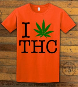 This is the main graphic design on a orange shirt for the Weed Shirt: I Heart THC