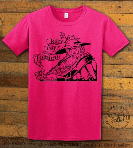 This is the main graphic design on a pink shirt for the Weed Shirt: Gandalf Smoking Pipeweed
