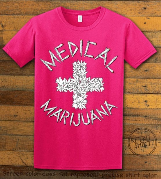 This is the main graphic design on a pink shirt for the Weed Shirt: Medical Marijuana
