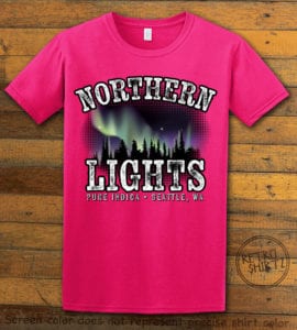 This is the main graphic design on a pink shirt for the Weed Shirt: Northern Lights Indica