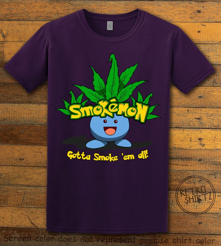 This is the main graphic design on a purple shirt for the Weed Shirt: Smokemon Oddish Pot Leaf