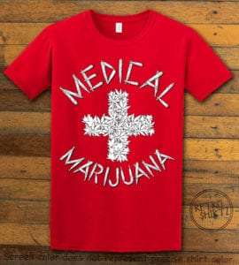 This is the main graphic design on a red shirt for the Weed Shirt: Medical Marijuana