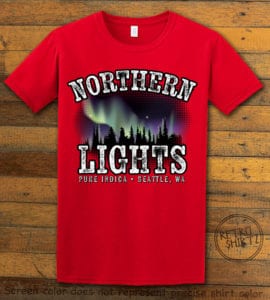 This is the main graphic design on a red shirt for the Weed Shirt: Northern Lights Indica