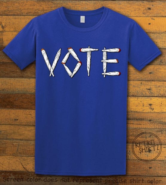 This is the main graphic design on a royal shirt for the Weed Shirt: Vote Legalize Marijuana