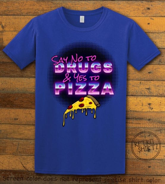 This is the main graphic design on a royal shirt for the Weed Shirt: Pizza Not Drugs