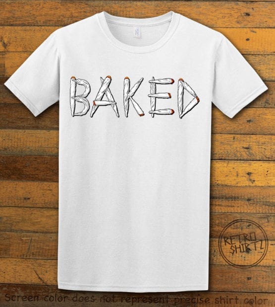 This is the main graphic design on a white shirt for the Weed Shirt: Baked Joint Letters